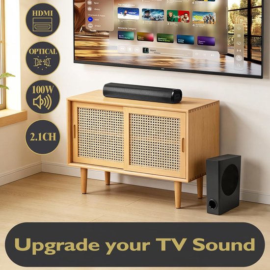 Soundbar met subwoofer - Thuisbioscoop geluid - Tv geluid verbeteren - 100W vermogen - 5.25 inch speaker - Zwart — afbeelding 3