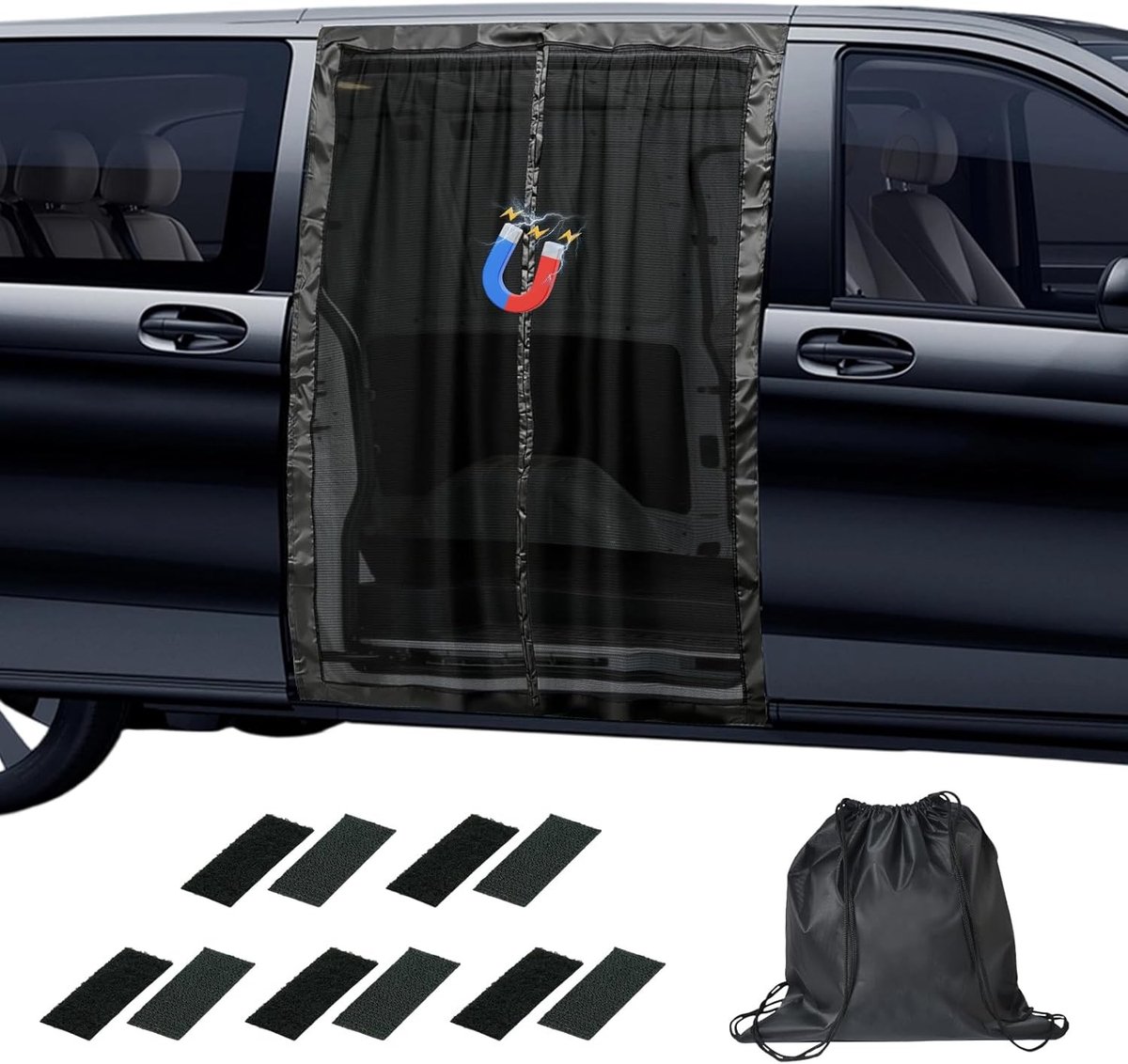 Magnetisch Insectennet voor Auto's - Ideaal voor Camping, Zonbescherming en Muggenscherm voor Zijdeuren (150 x 110 cm)