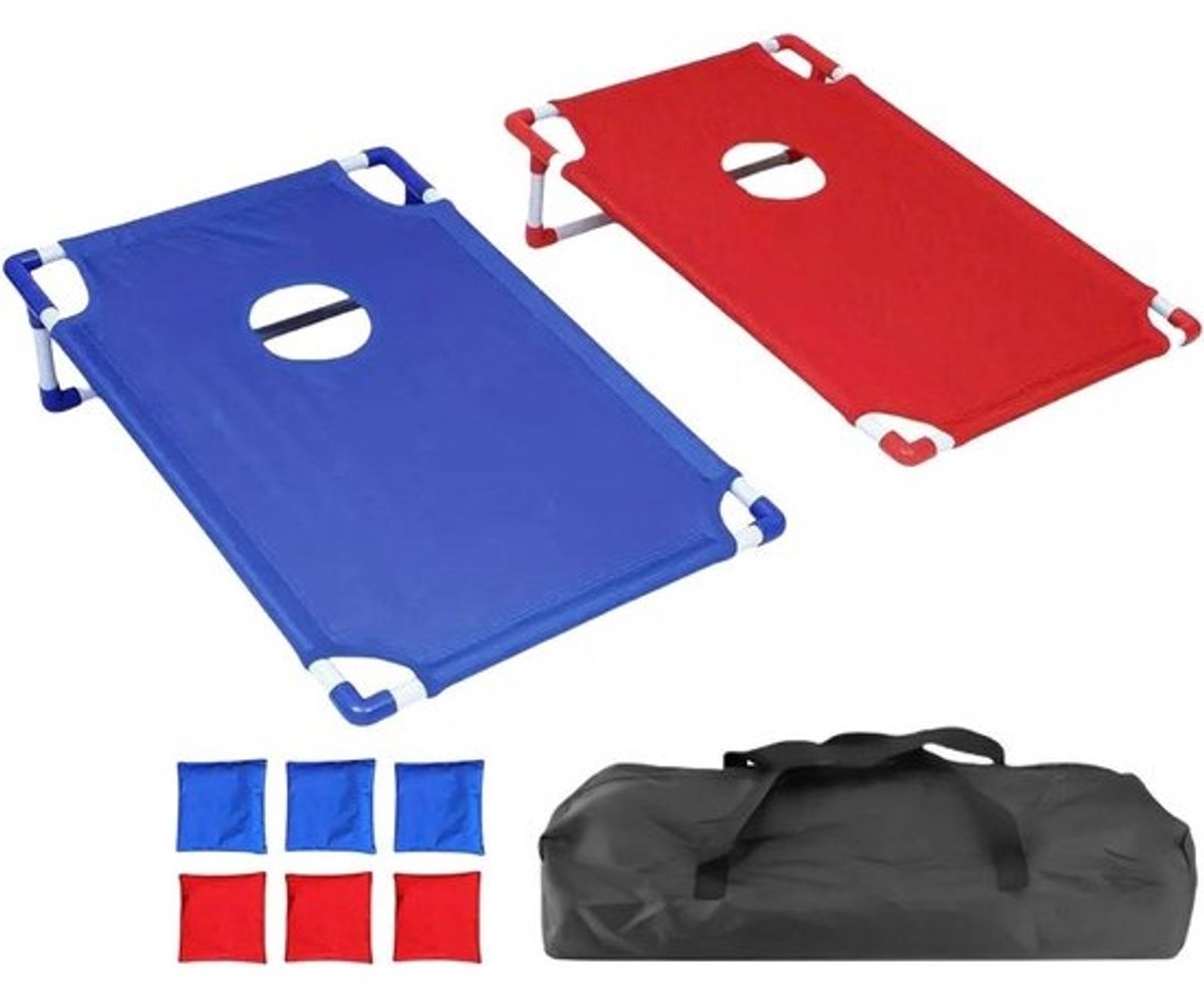 Kinder Cornhole Spel - Bordspel Buitenspel - Familiepret Buiten - Inclusief 8 Sandszakken - 58x51x11.3cm - Veelkleurig