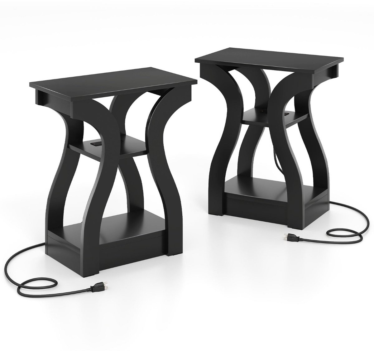 SureDeal® - Bijzettafel - Delige - Oplaadstation Laags Salontafel - USB aansluitingen Zwart - 50x30x60,5 cm - Donkerbruin