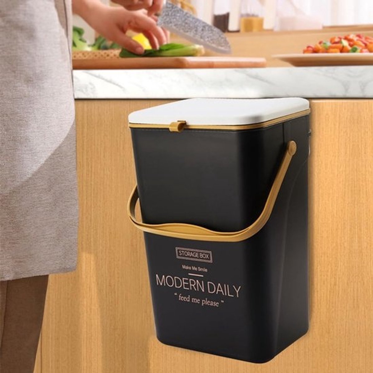 Keuken Compostemmer - Afvalbak GFT - Dagelijks Afval - Hangend Deksel Handgreep - 12 Liter - Zwart