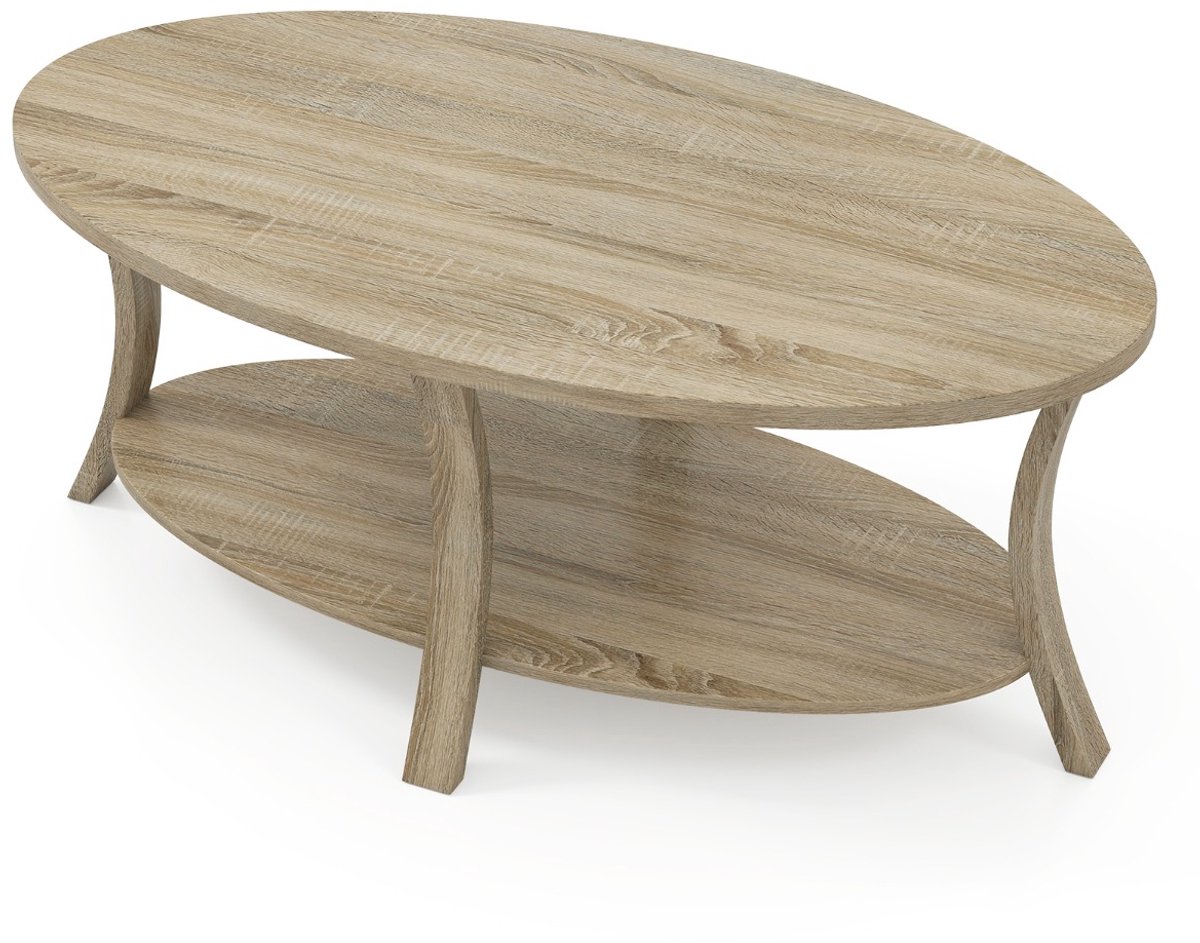 SureDeal® - Salontafel - Ovaal - Opbergruimte Woonkamer Tafel - 111x60,5x47 cm - Grijs