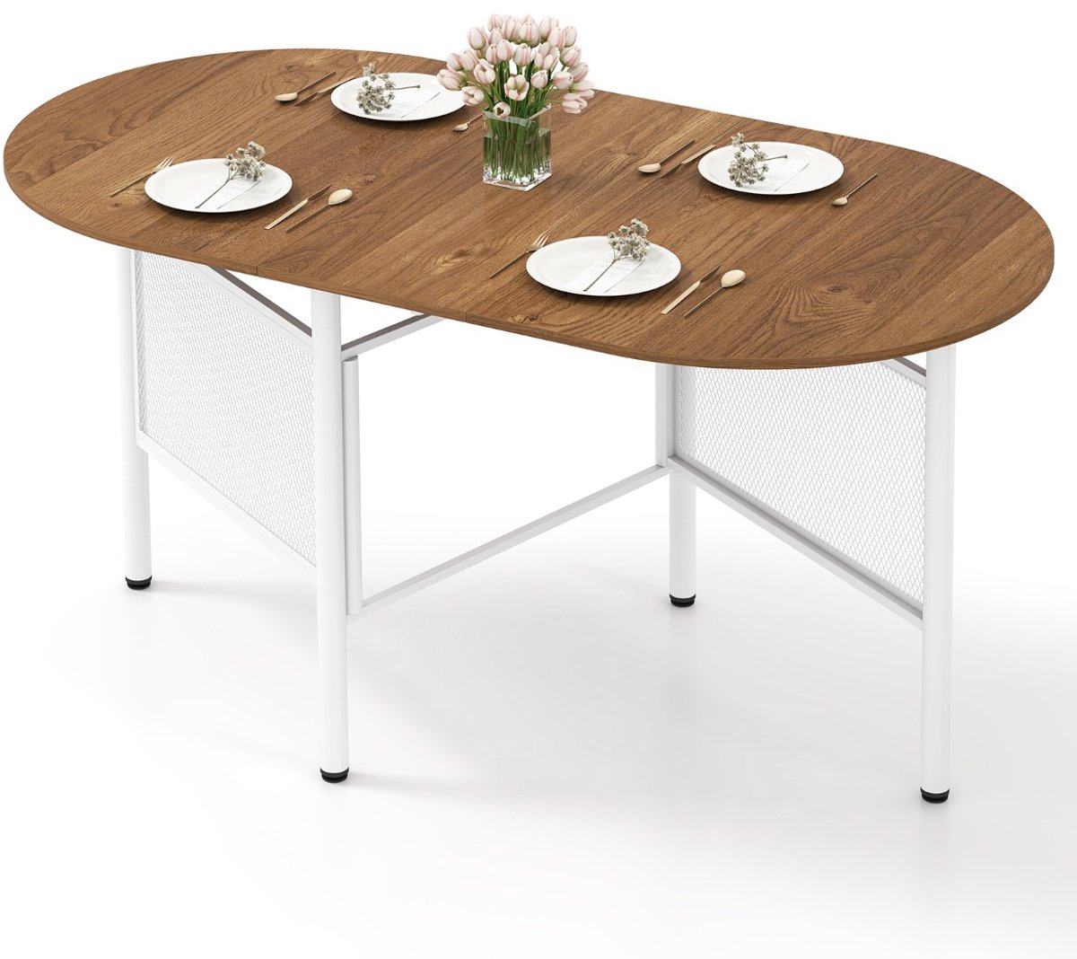 SureDeal® - Eettafel - Opklapbaar - Personen Ruimtebesparende Keukentafel - Klapfunctie Metalen Poten - 150x80x76 cm - Naturel
