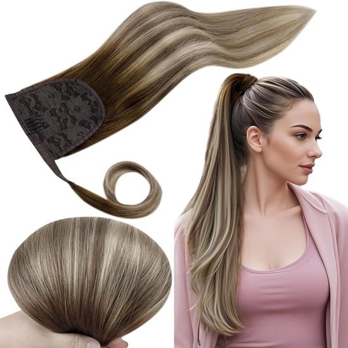 Human Hair Balayage Vlechten Extensies Donkerbruin naar Blond Clip-in 50cm