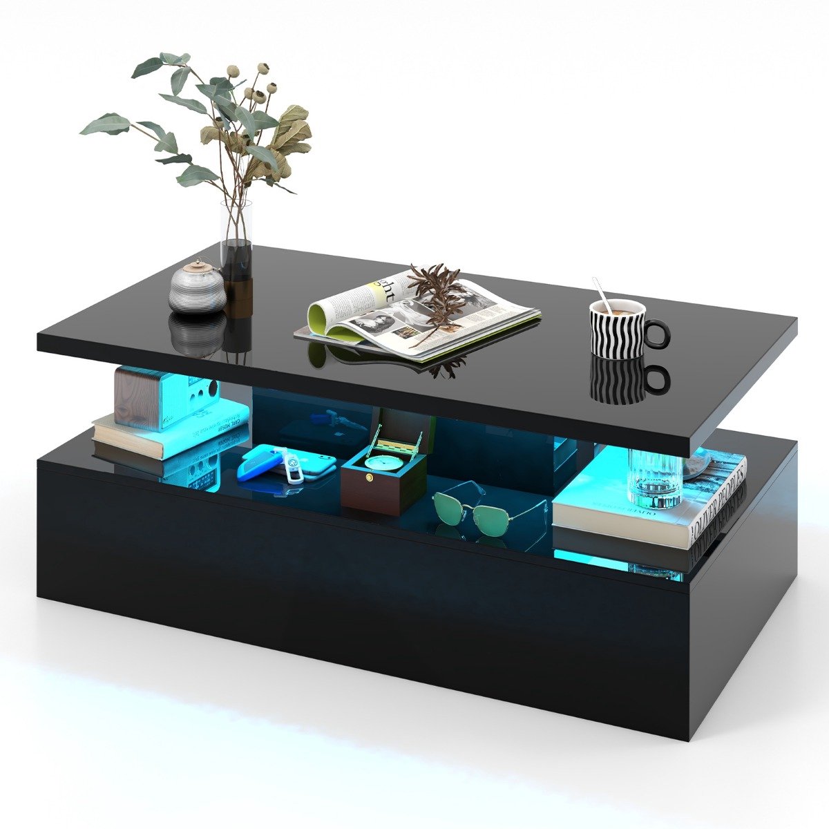 SureDeal® - Salontafel - Led Woonkamertafel - Instelbare Lichtkleuren - Helderheid Afstandsbediening Koffietafel - 110x60x40 cm - Zwart