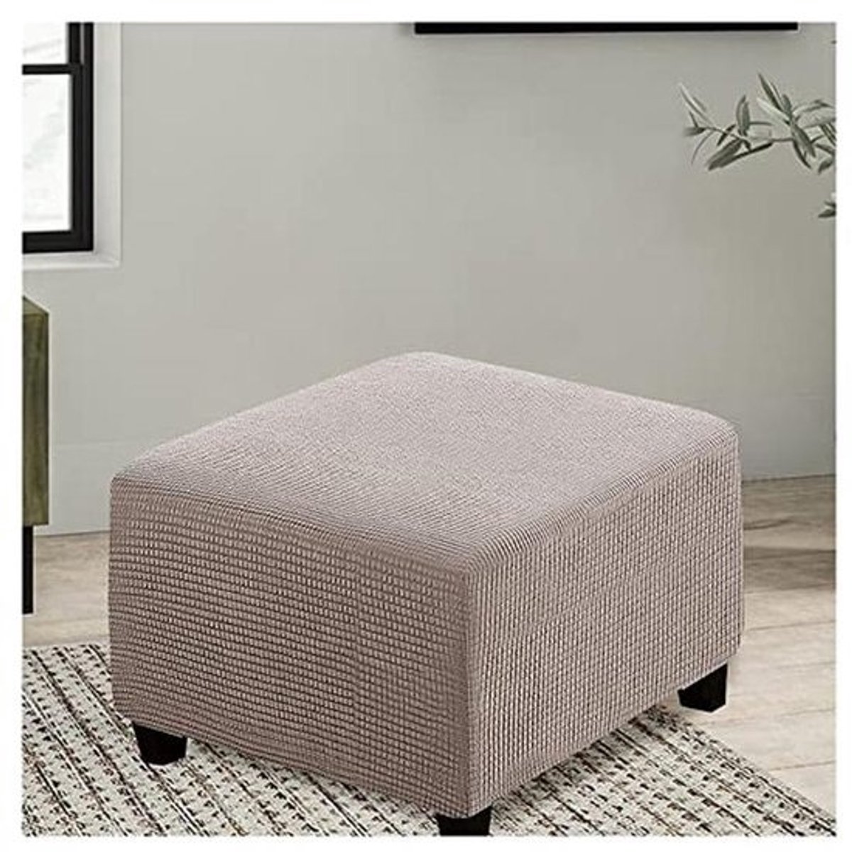 Vierkante Stretch Hoes voor Poef - Wasbare Antislip Voetenbank Hoes met Elastische Bodem - 50x50cm