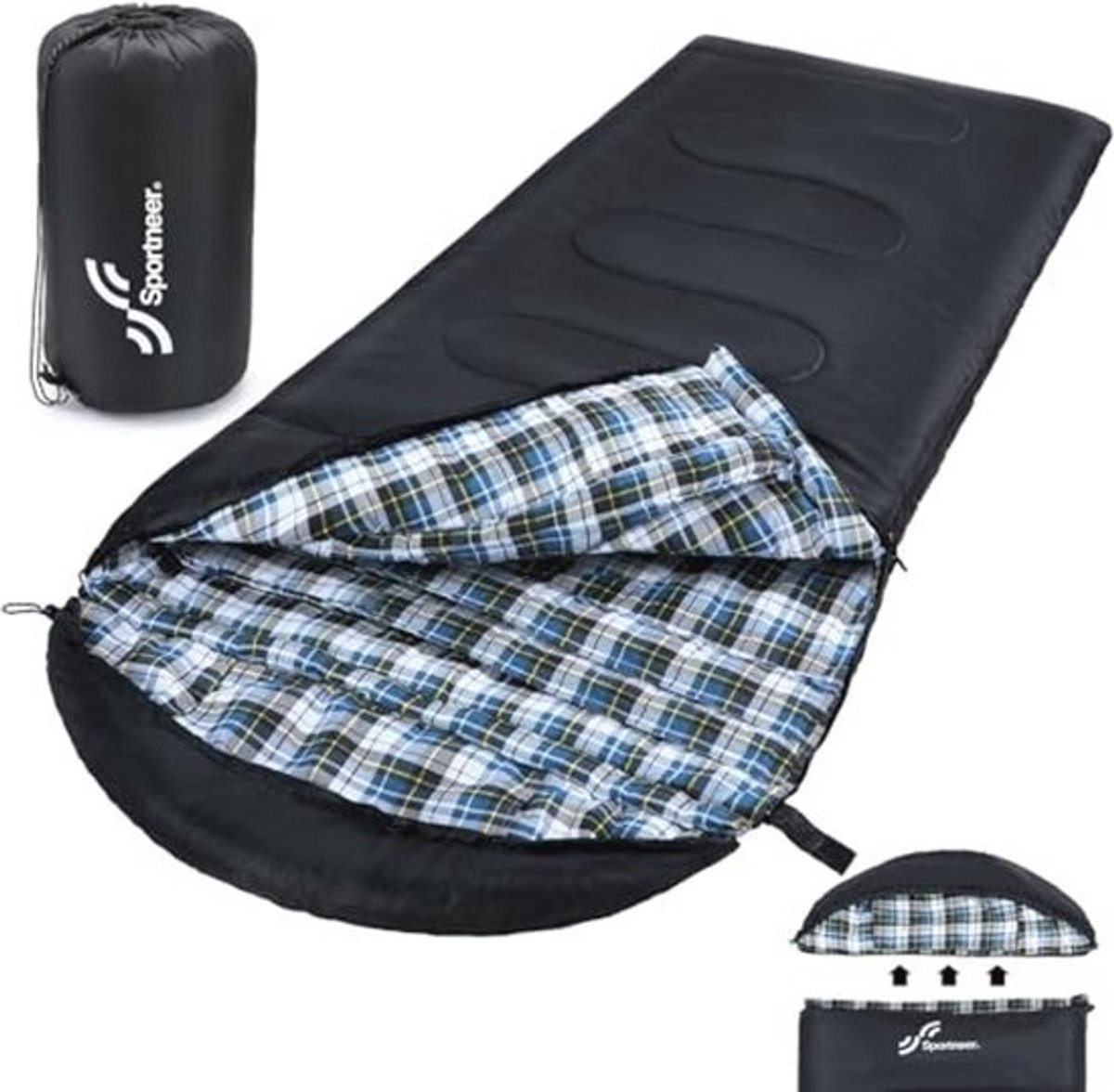 Slaapzak voor buiten, 220 x 85 cm, afneembare capuchon, compacte dekenslaapzak, 3-4 seizoenen, koud weer, outdoor, winter, camping