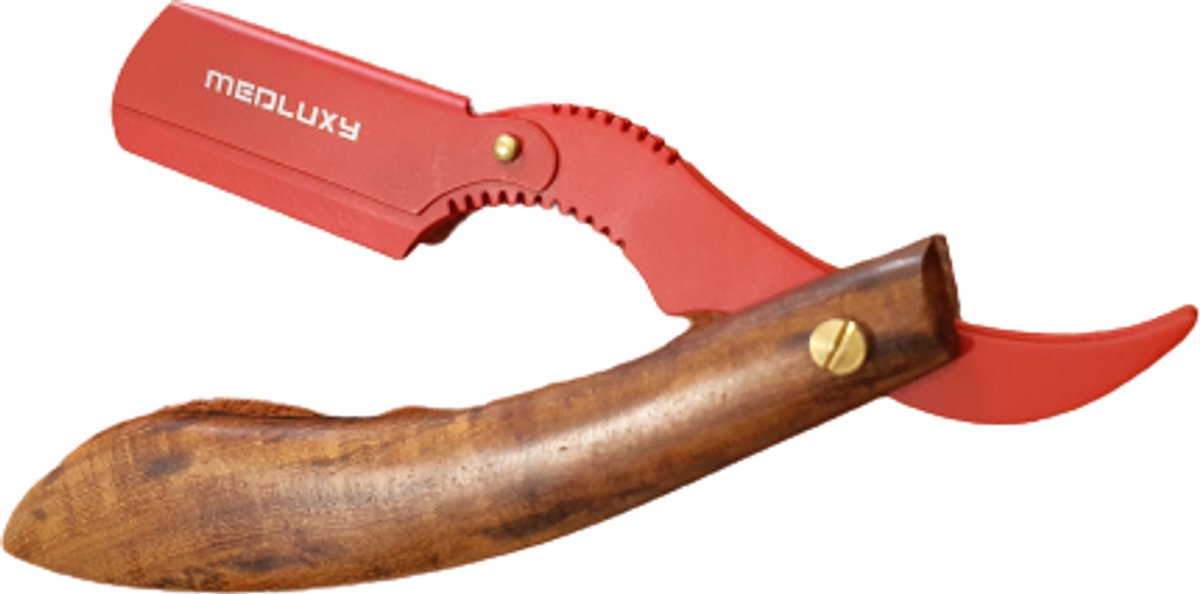 MEDLUXY Shavette Openscheermes - Houten Handvat - Rood