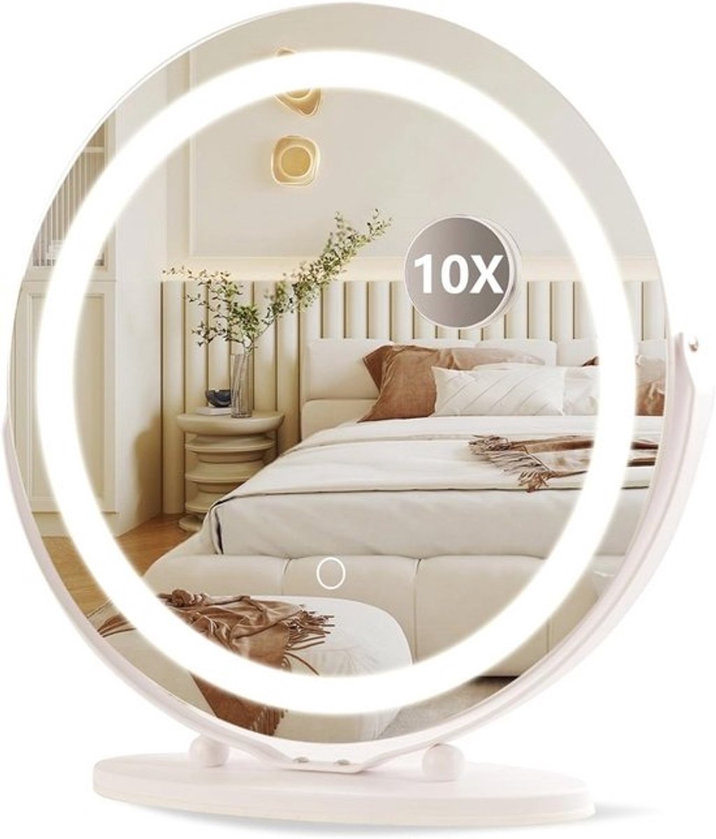 Make-upspiegel met verlichting - Verlichte spiegel - Schoonheidsroutine - 360 graden draaibaar - 48 cm - Wit