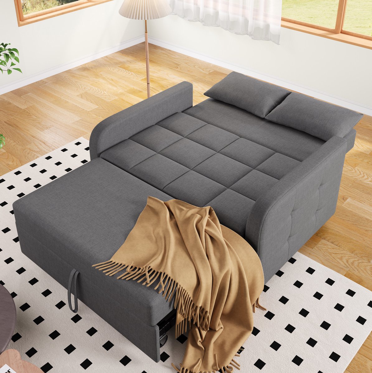 MODENUIT Slaapbank 127 x 75 x 94 cm - Verstelbare Rugleuning - Voor Woonkamer En Logeerkamer - Linnen - Grijs