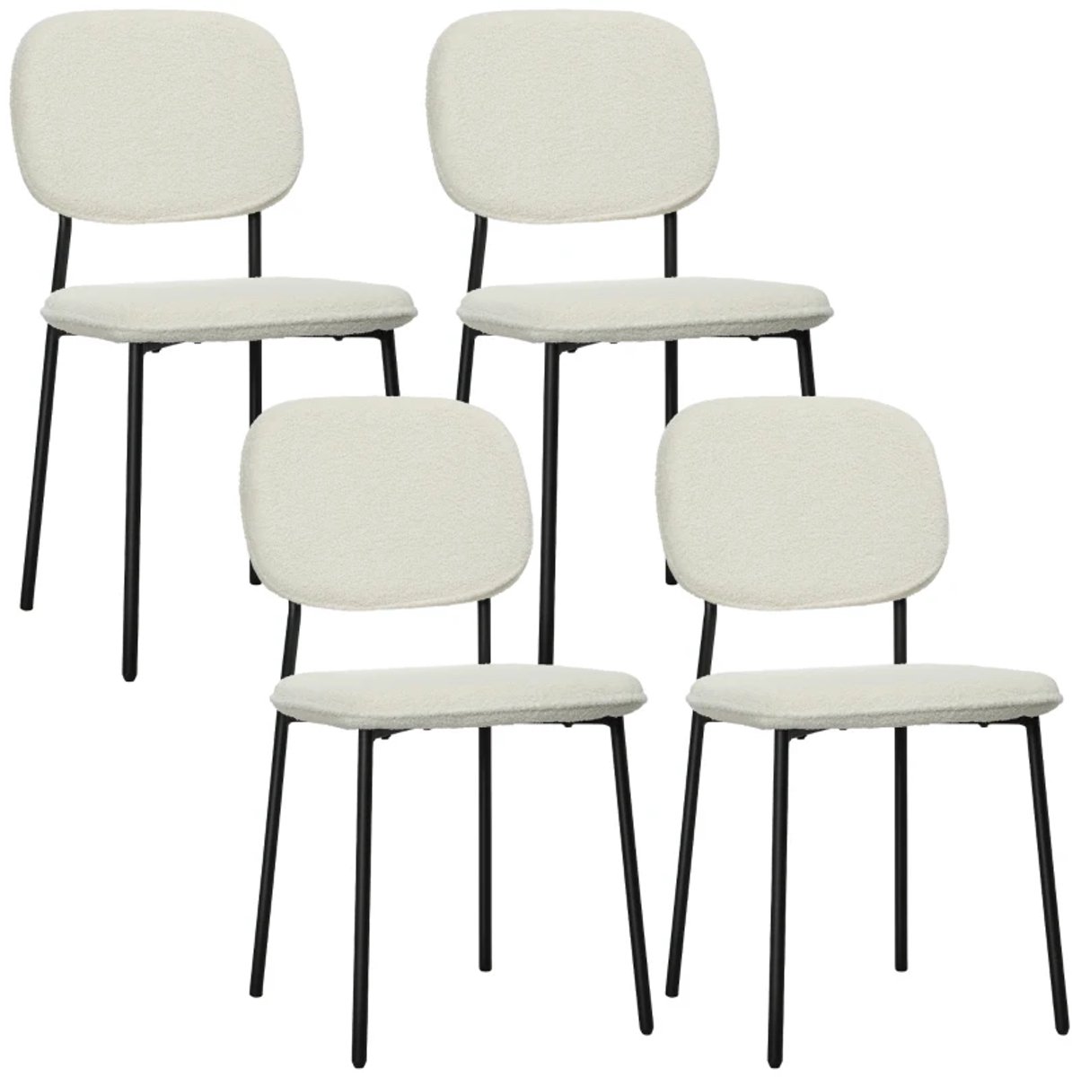 Eetkamerstoel - Set Van 4 - Zachte Stoffen Bekleding - Stalen Poten - Armloos Design - Wit