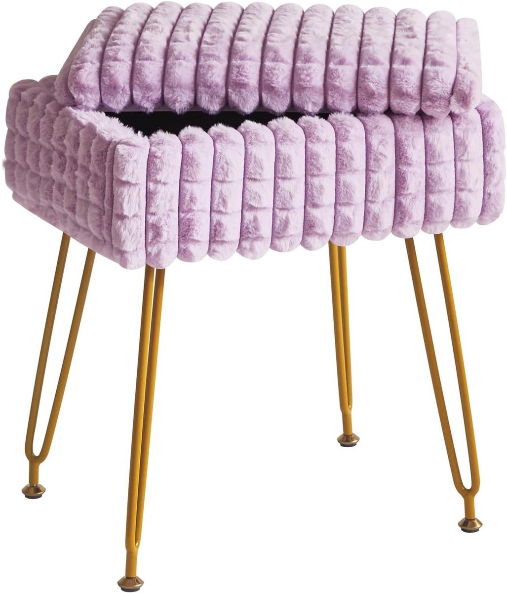 Kaptafelstoel met opbergruimte - Kaptafelkruk Poef - Make-up Zitten - Anti-slip voeten - 41 x 30 x 46 cm - Paars