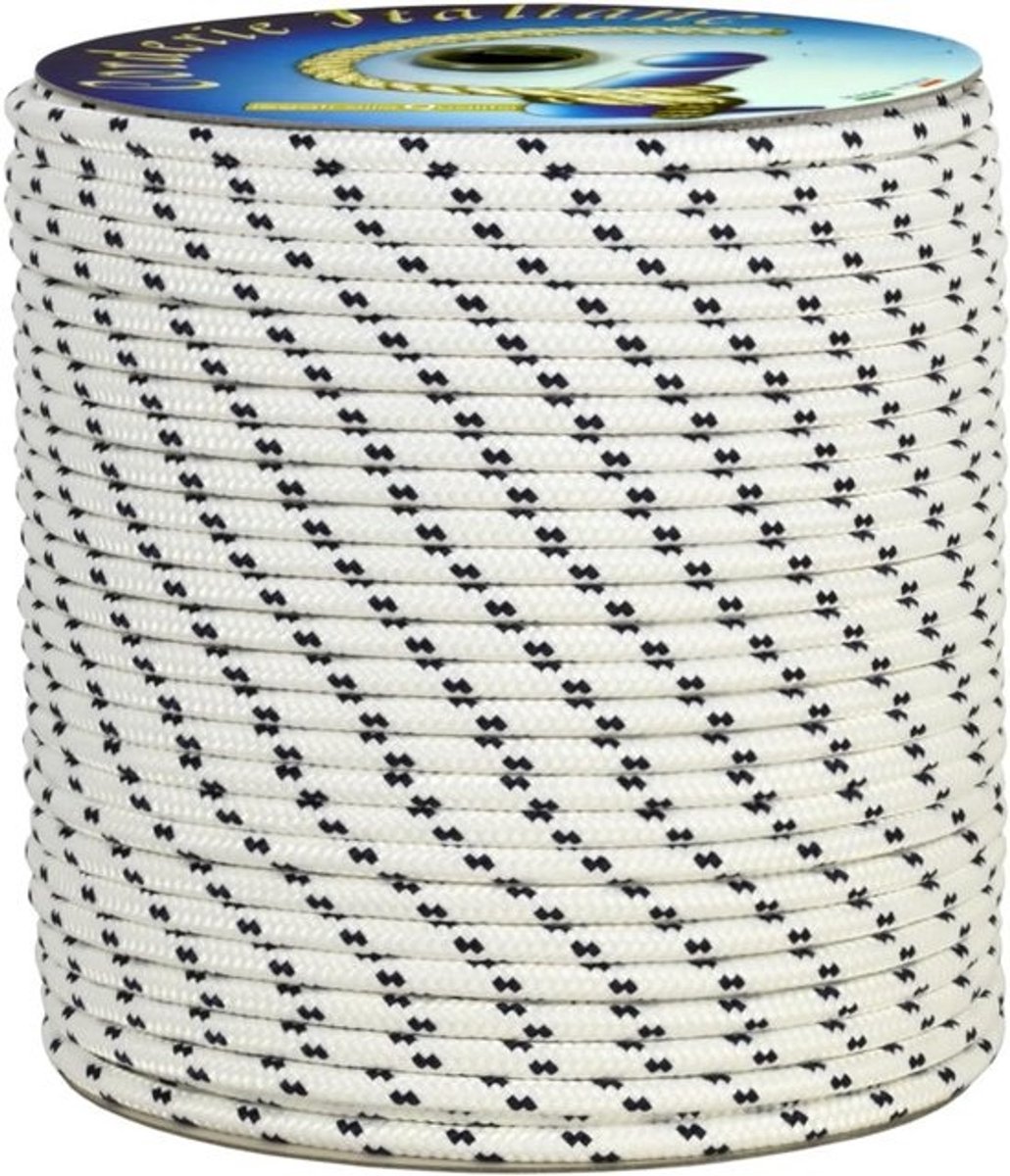 Zeekoord Polyester - Touw Touwband - Tuin & Doe-het-zelf - UV-gestabiliseerd Weerbestendig - 10mm 200 Meter - Wit Blauw