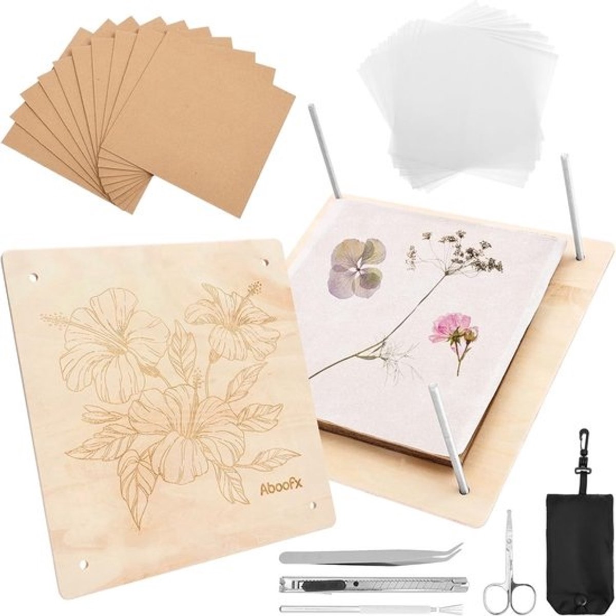 Bloemenpers Set - Plantenpers Hout - Bloemen Drogen - Compleet Knutselpakket - 27.5 x 27.5 cm - Natuurhout