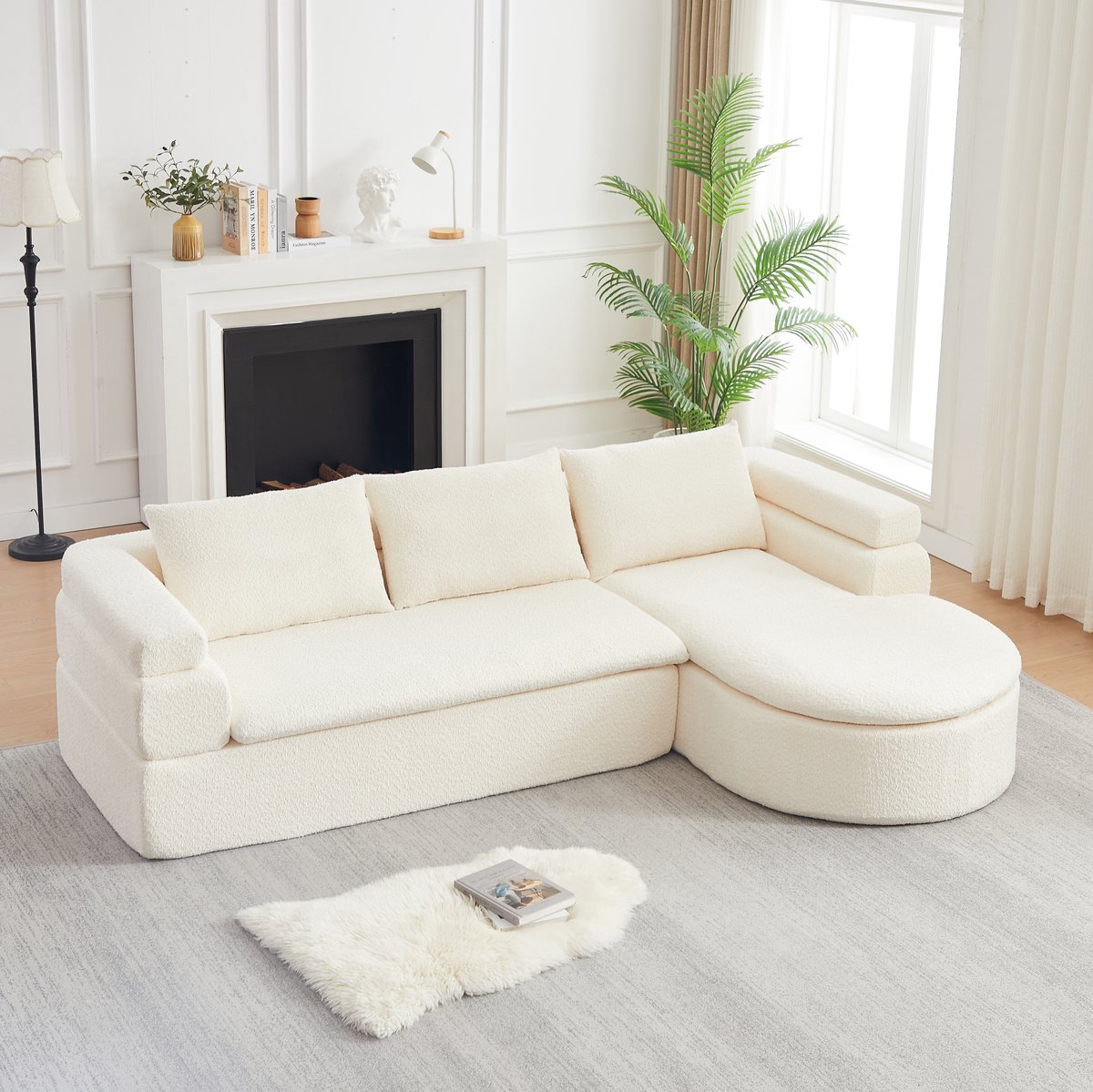 MODENUIT Hoekbank 260 x 170 x 65 cm - L-vormige Chaise Longue - Voor Woonkamer En Appartement - Chenille - Beige