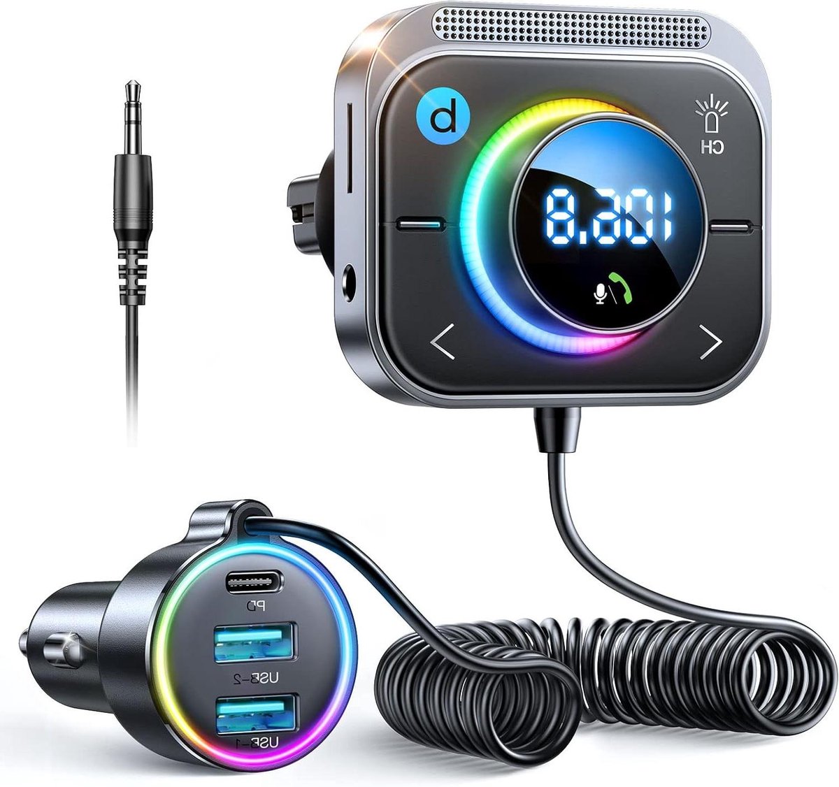 Auto FM Zender - Muziek Adapter - Muziek Streamen Auto - Drie Laadpoorten - 30 Watt - Zwart