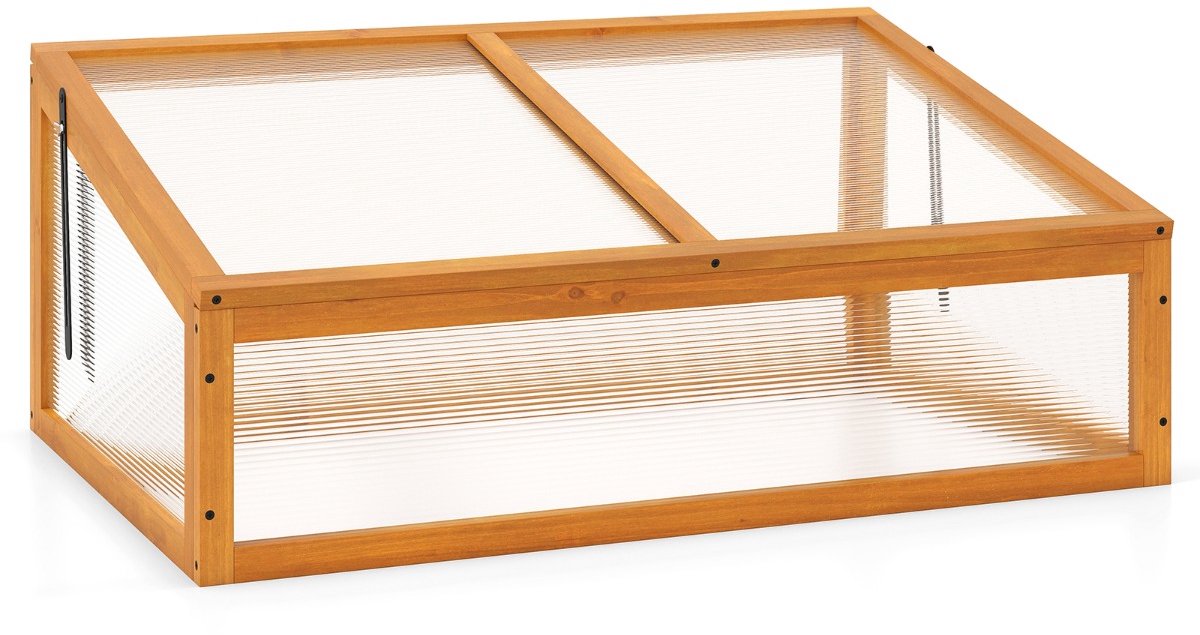 SureDeal® - Tuinier - Tuinkas Vurenhout Verplaatsbare - Transparant Kantelbaar Dak - Tuinieren Balkon - 94x63x40 cm - Oranje