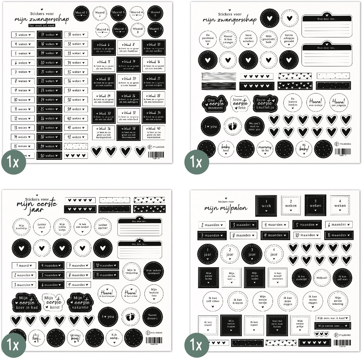 Fyllbooks Sticker voordeelset 'Zwanger & Eerste jaar' - Zwart-wit