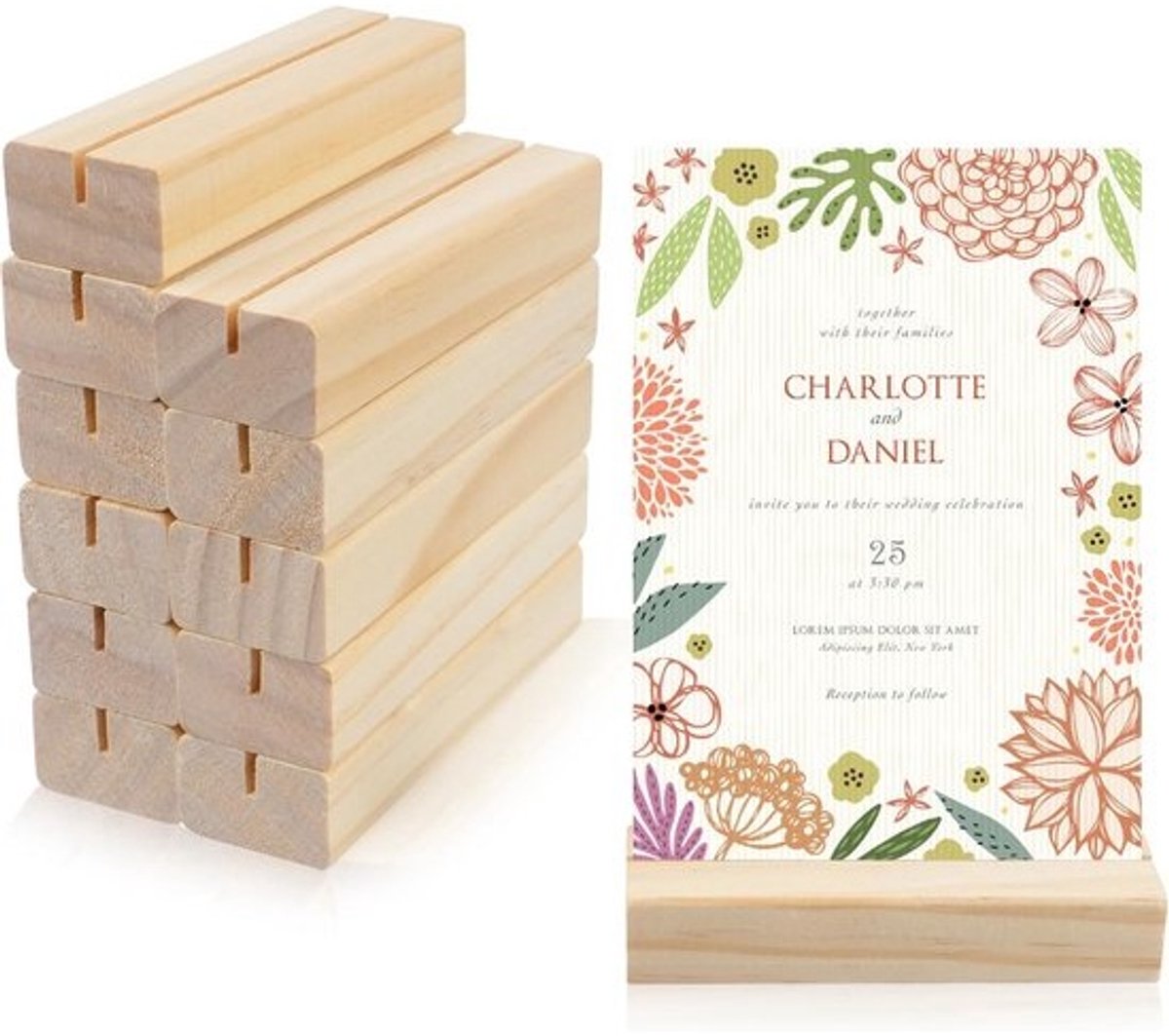 Houten Kaarthouders - Standaard Tafel - Feest Decoratie - Gladde Afwerking - 10x3x2 cm - Natuurlijk Hout