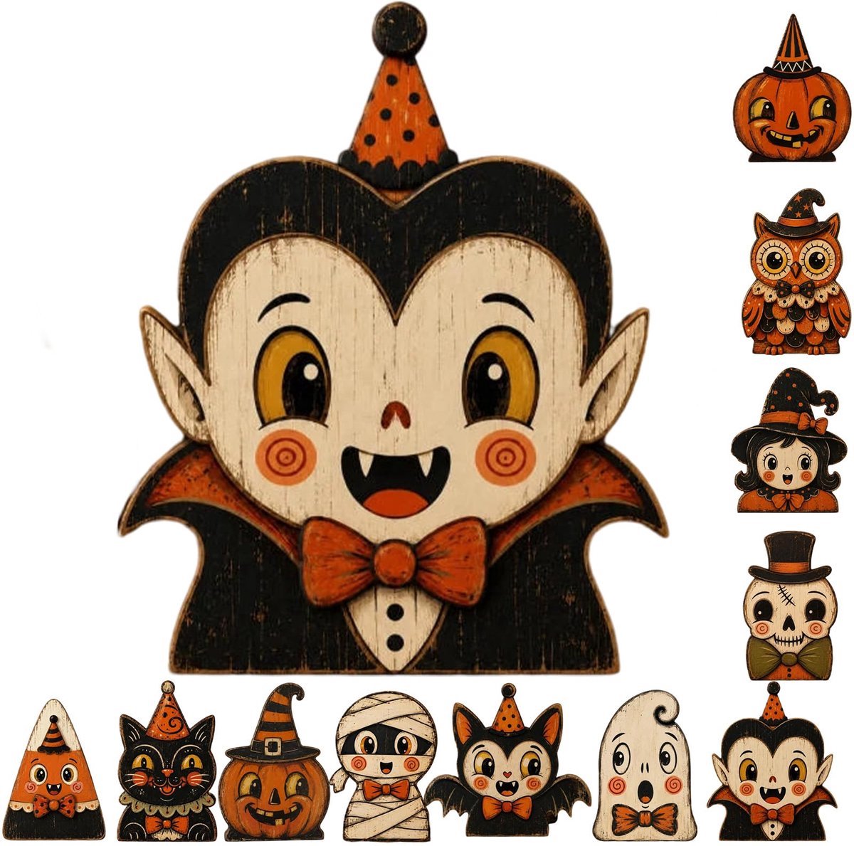 Casalora® Halloween Houten Tafeldecoratie – 1 Stuk – Retro Houten Figuur – Halloween Decoratie voor Schouw, Tiered Tray en Herfstdecoratie