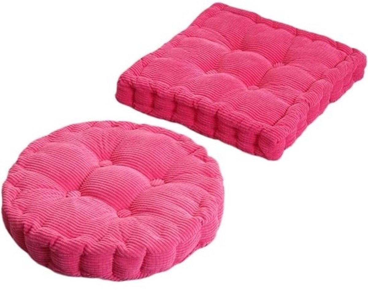 Vloerkussen Rond - Zitkussen - Meditatie en Ontspanning - Zachte Katoen Linnen - 45cm - Rose Rood