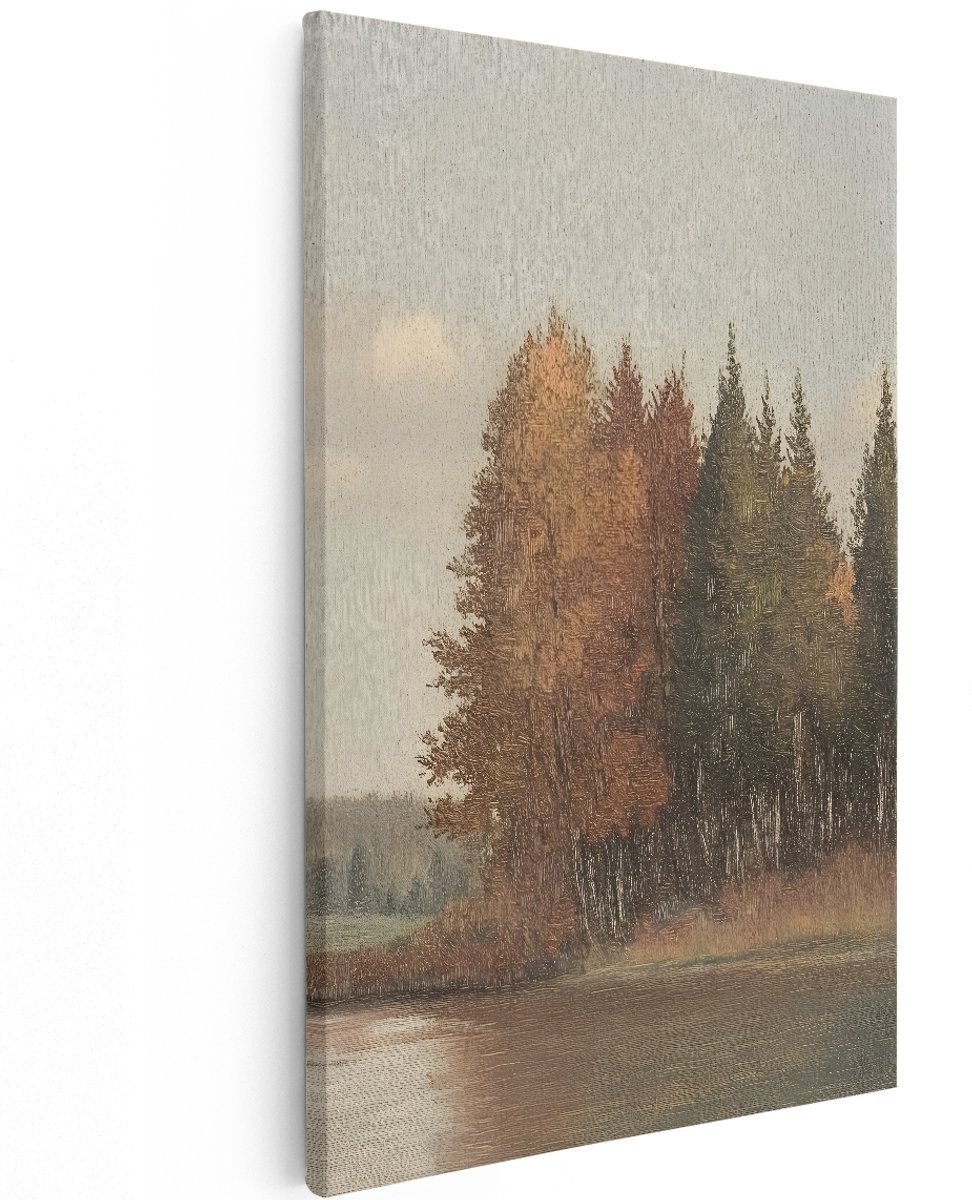 Artaza Canvas Schilderij Herfstbos - 120x180 cm - Groot - Wanddecoratie Landschap - Muurdecoratie Meer - Vintage Schilderijen Op Canvas