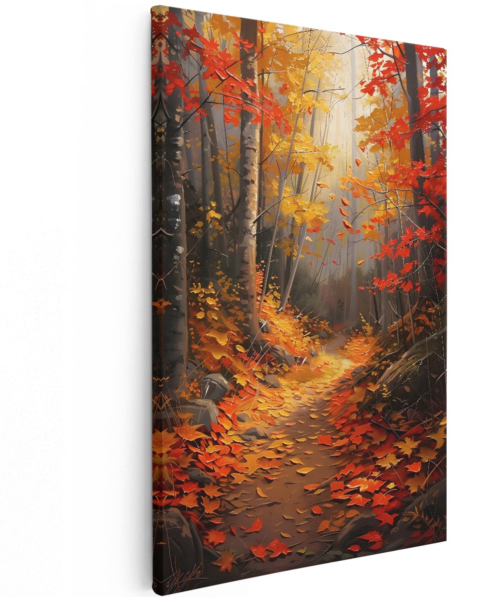Artaza Canvas Schilderij Herfstbos - 120x180 cm - Groot - Wanddecoratie Natuur - Muurdecoratie Landschap - Decoratie Bospad Woonkamer