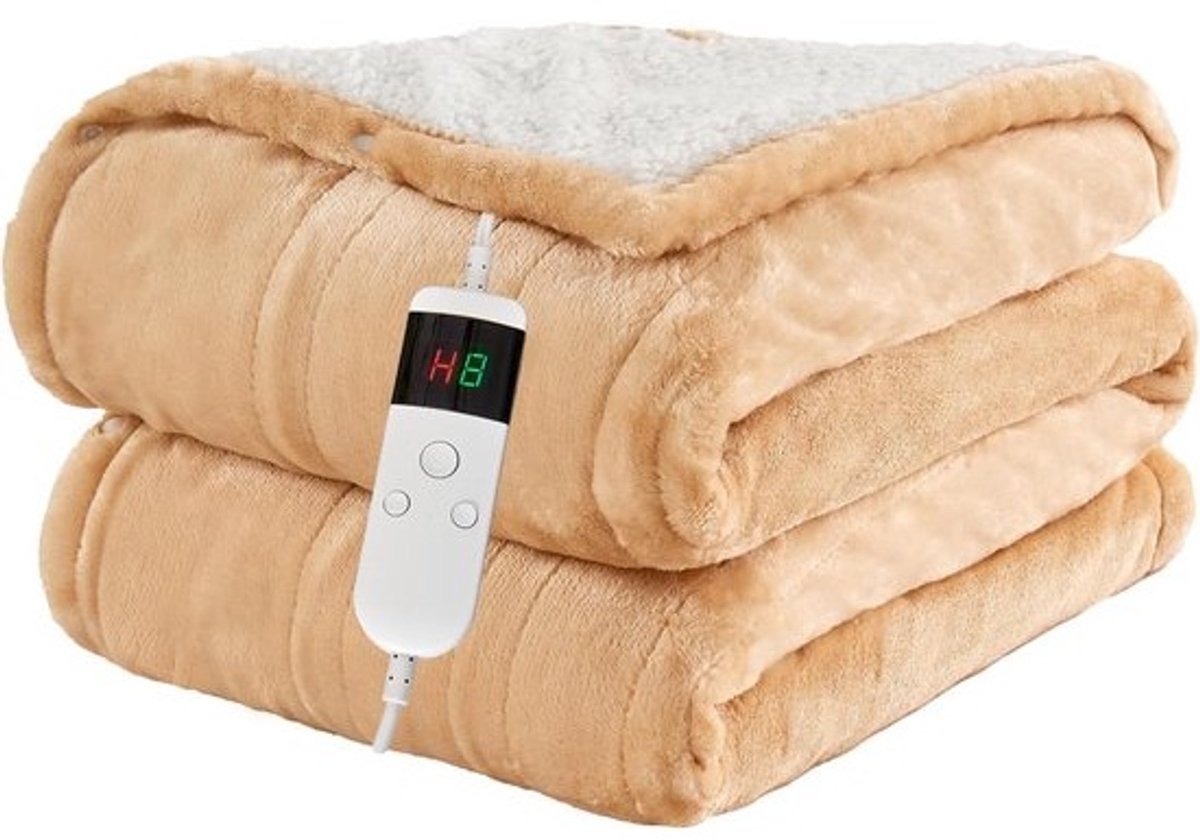 Elektrische Deken - Verwarmde deken - Comfortabele warmte - Automatische uitschakeling - 130 x 180 cm - Khaki