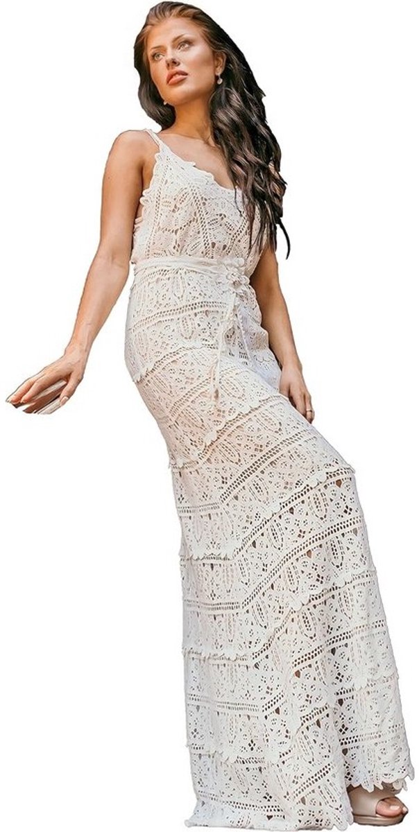 Katoenkant Jurk Boho Chic V-Hals Lang