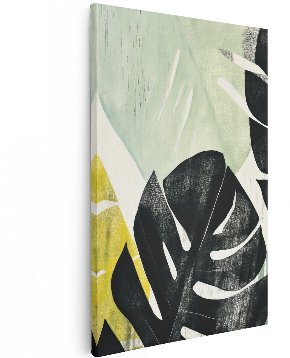 Artaza Canvas Schilderij Abstract - 120x180 cm - Groot - Wanddecoratie Modern - Muurdecoratie Bladeren - Decoratie Groen - Schilderijen Op Canvas