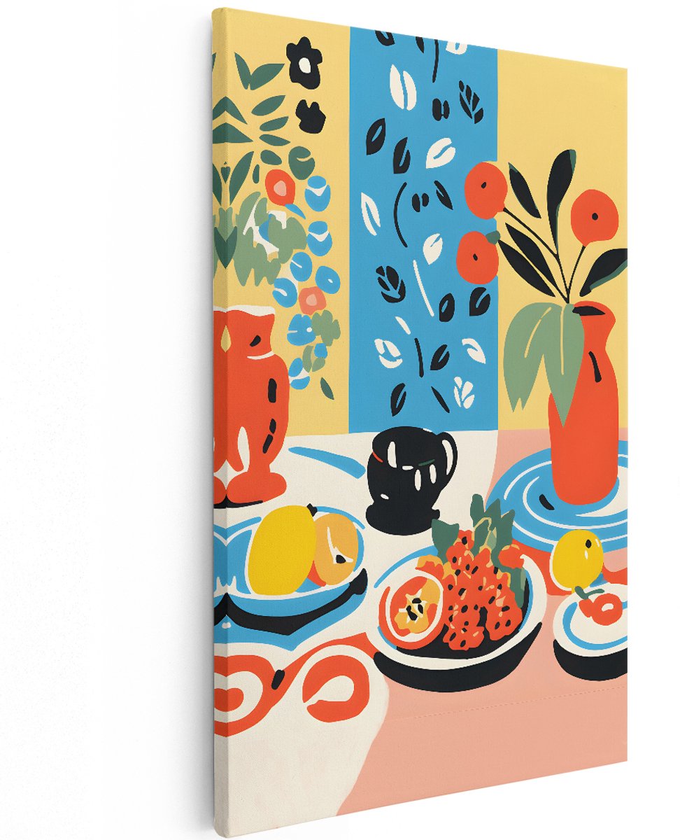 Artaza Canvas Schilderij Stilleven - 120x180 cm - Groot - Wanddecoratie Abstract - Muurdecoratie Modern Fruit - Decoratie Kleurrijk Vazen
