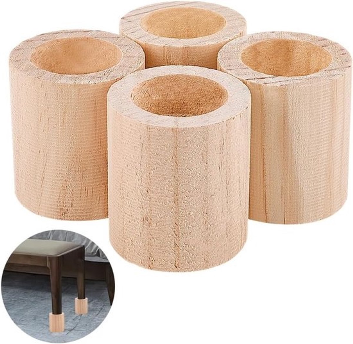 Houten Meubelverhoger Cilindrisch 39,5 mm Binnen diameter 59x72 mm Verhogen Meubels voor Bed Bank Stoel Tafel