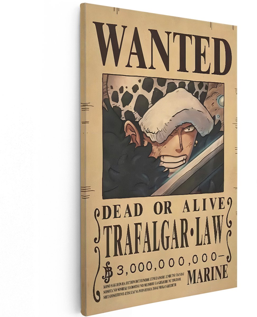 Artaza Canvas Schilderij Wanted Poster One Piece - 120x180 cm - Groot - Wanddecoratie Trafalgar Law - Muurdecoratie Anime - Schilderijen Op Canvas