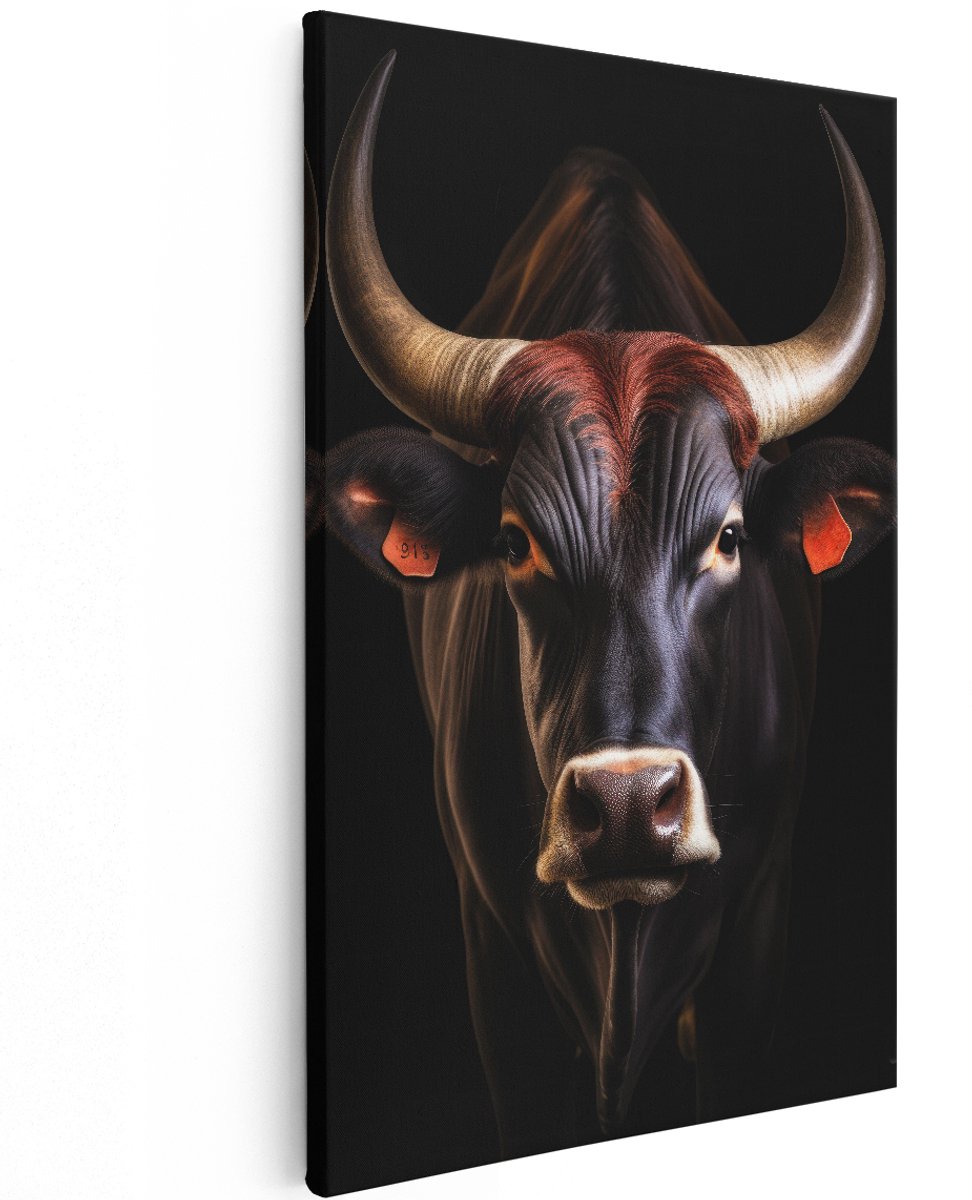 Artaza Canvas Schilderij Stier - 120x180 cm - Groot - Wanddecoratie Dieren - Muurdecoratie Zwart - Decoratie Industrieel - Schilderijen Op Canvas