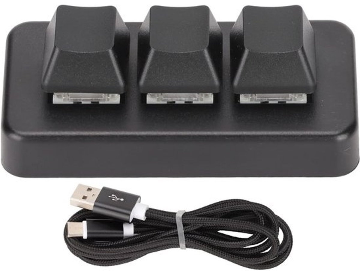 Mini mechanisch toetsenbord met 3 toetsen, RGB verlichting, USB, programmeerbaar, plug & play voor gaming en productiviteit