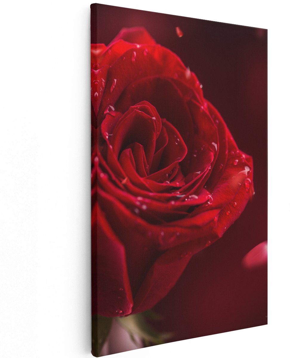 Artaza Canvas Schilderij Romantische Rode Roos - 120x180 cm - Groot - Wanddecoratie Woonkamer - Schilderijen - Muurdecoratie