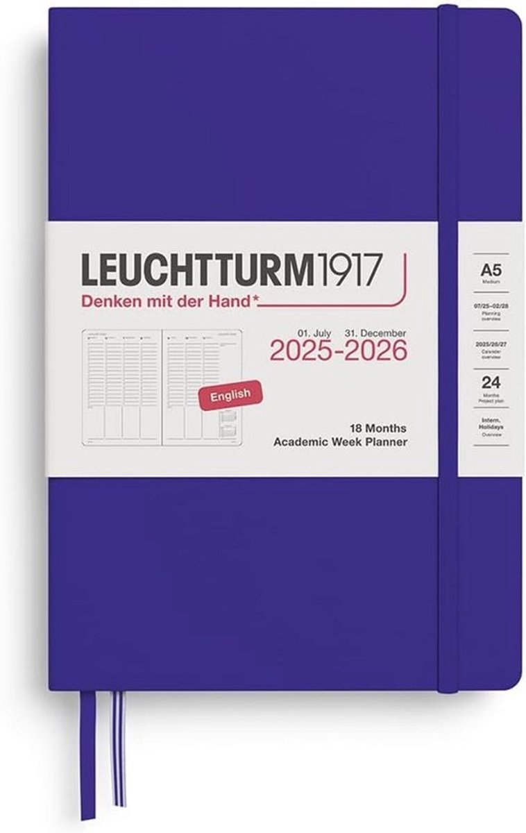 Academische Weekplanner Medium (A5) 2026 - 18 Maanden, Juli 2025 - December 2026, Engels