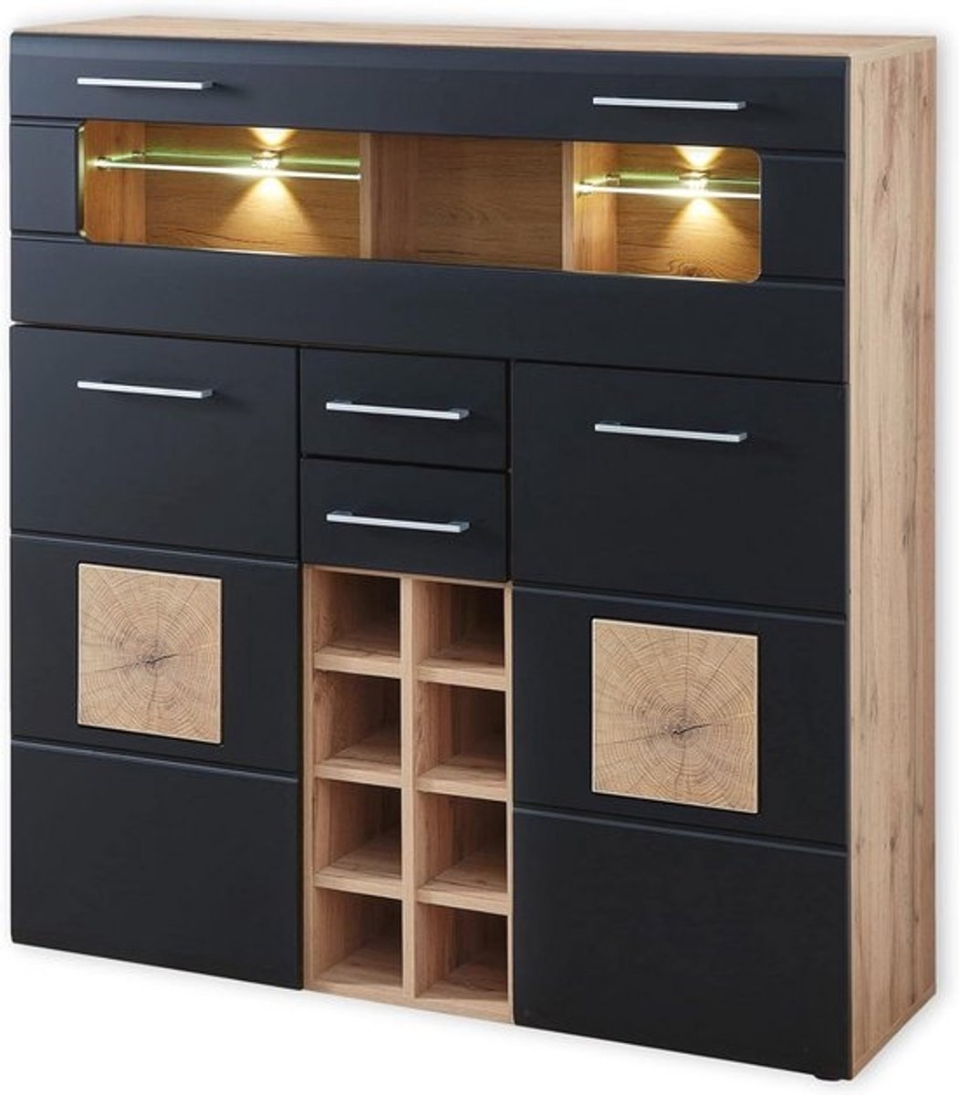 Moderne Barkast met Flessenrek en LED Verlichting in Eikenhoutlook - 120x128x37 cm
