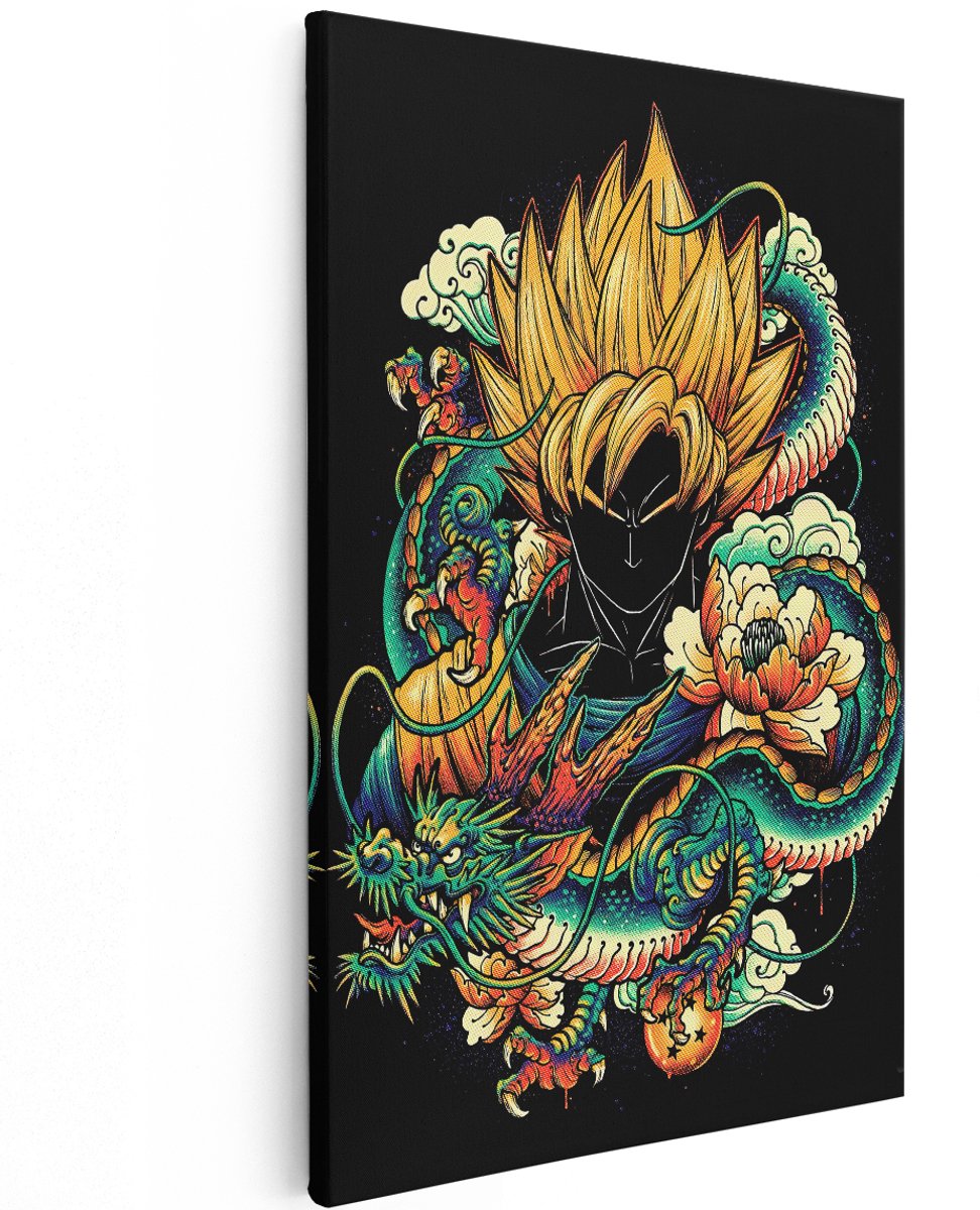 Artaza Canvas Schilderij Goku Super Saiyan - 120x180 cm - Groot - Wanddecoratie Japan - Muurdecoratie Draak - Schilderij Anime Jongens Slaapkamer