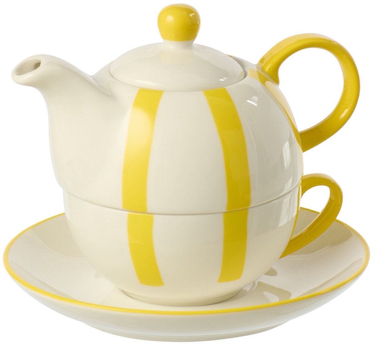 J-Line theepot Gestreept - keramiek - geel/wit