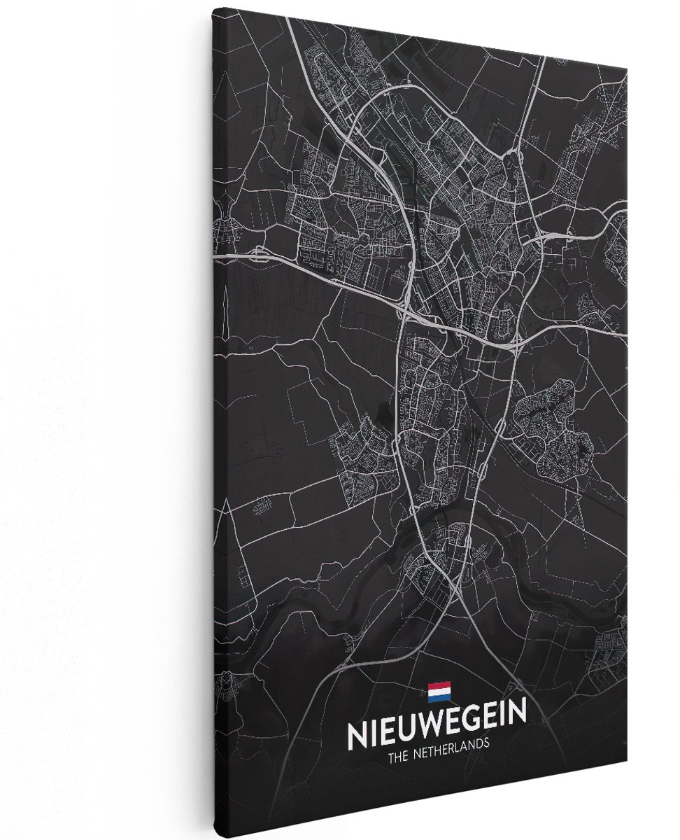 Artaza Canvas Schilderij Stadskaart Nieuwegein in het Zwart - 120x180 cm - Groot - Muurdecoratie - Canvas Print