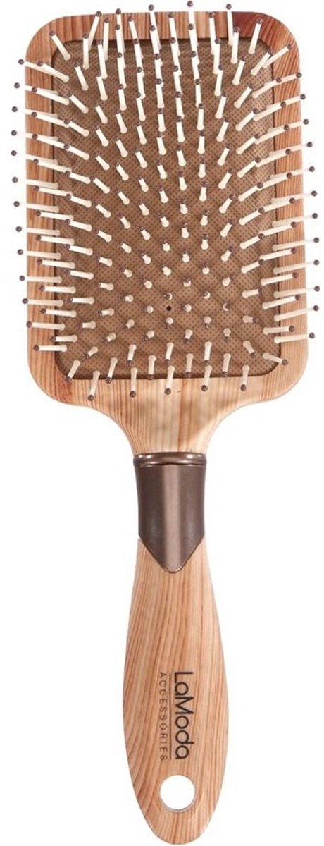 Grote Paddle Borstel met Houteffect en Roze Gouden Accenten voor Nat en Droog Haar