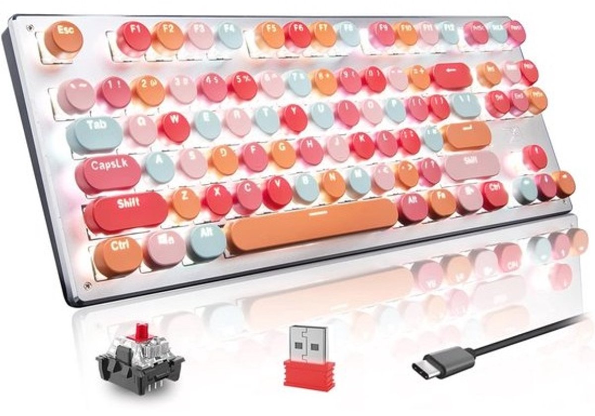 75% Draadloos Mechanisch Toetsenbord - Tri-Mode BT5.0/2.4G/USB, 3300mAh Oplaadbaar, TKL Gamingtoetsenbord met LED Verlichting voor PC en Mac