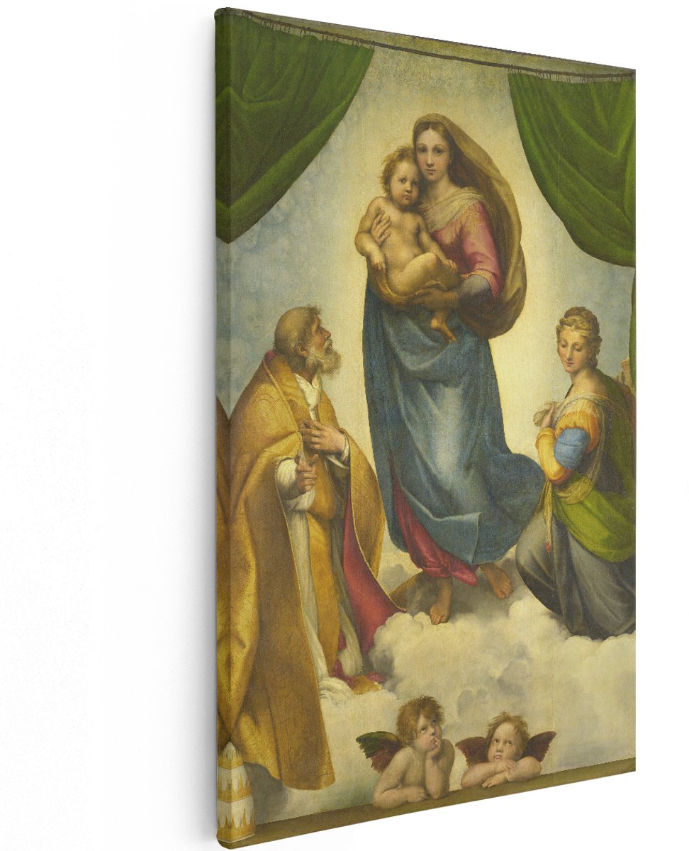 Artaza Canvas Schilderij Sixtijnse Madonna - Rafaël - 120x180 cm - Groot - Kunst - Wanddecoratie Woonkamer