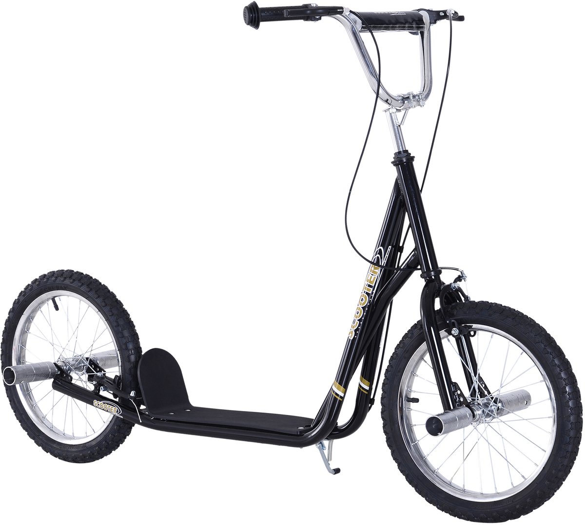 ECTEATOY® Kinderstep - Stuntstep met Grote Wielen 16 Inch - Verstelbaar Stuur & Dubbele Rem - vanaf 5 Jaar - Zwart