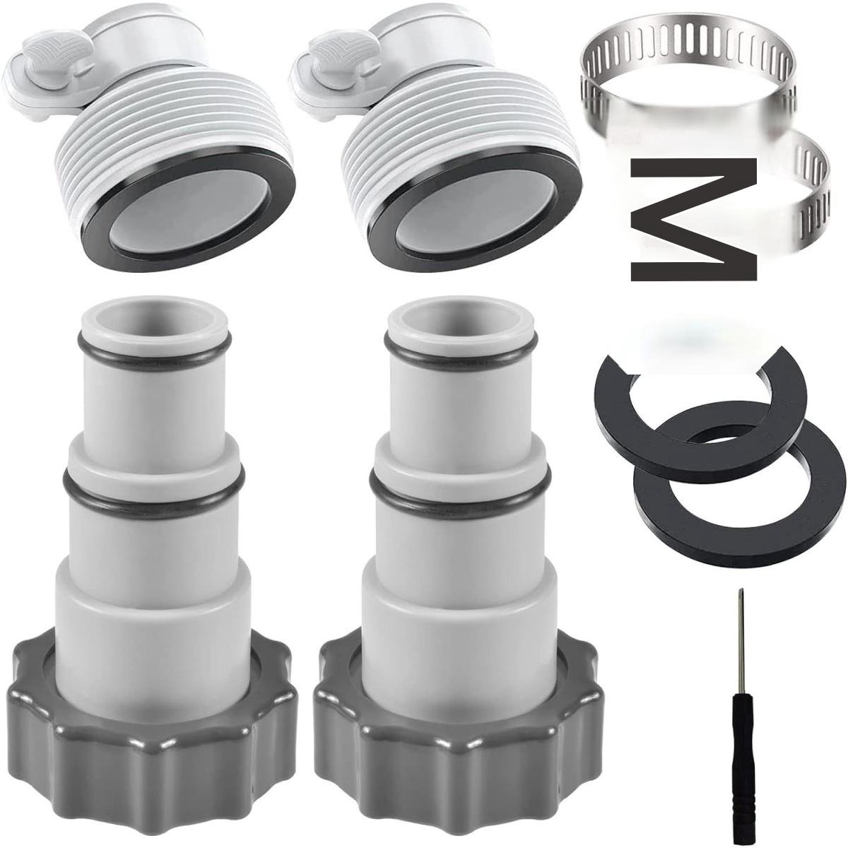 SSTRWGOOD 4 Stuks Ventielen en Verbindingen Set - Slangadapter Set - Ø32x38mm - Geschikt voor Intex Fit ARU - Kunststof - Complete Aansluiting Kit voor Zwembadslangen