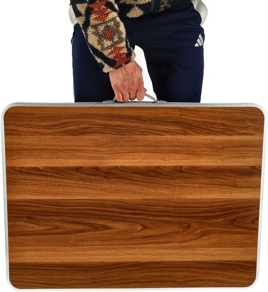 Campingtafel Houten Look - Klaptafel Tuintafel - Outdoor Activiteiten - Inklapbaar met Handvat - 80x60x70cm - Grijs Bruin — afbeelding 3