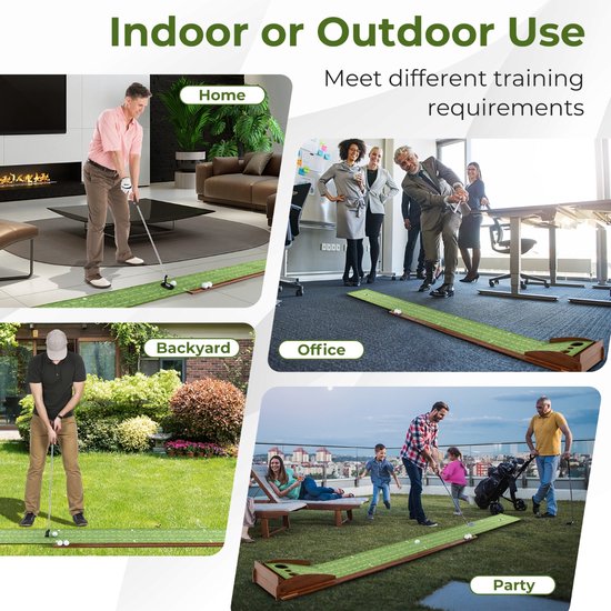 SureDeal® - Golf - Putting Mat Putting - Automatische Balterugloop Maten - Golfballen - Binnen - Buitentraining - 302x37x15 cm - Bruin + Groen van suredeal — afbeelding 2