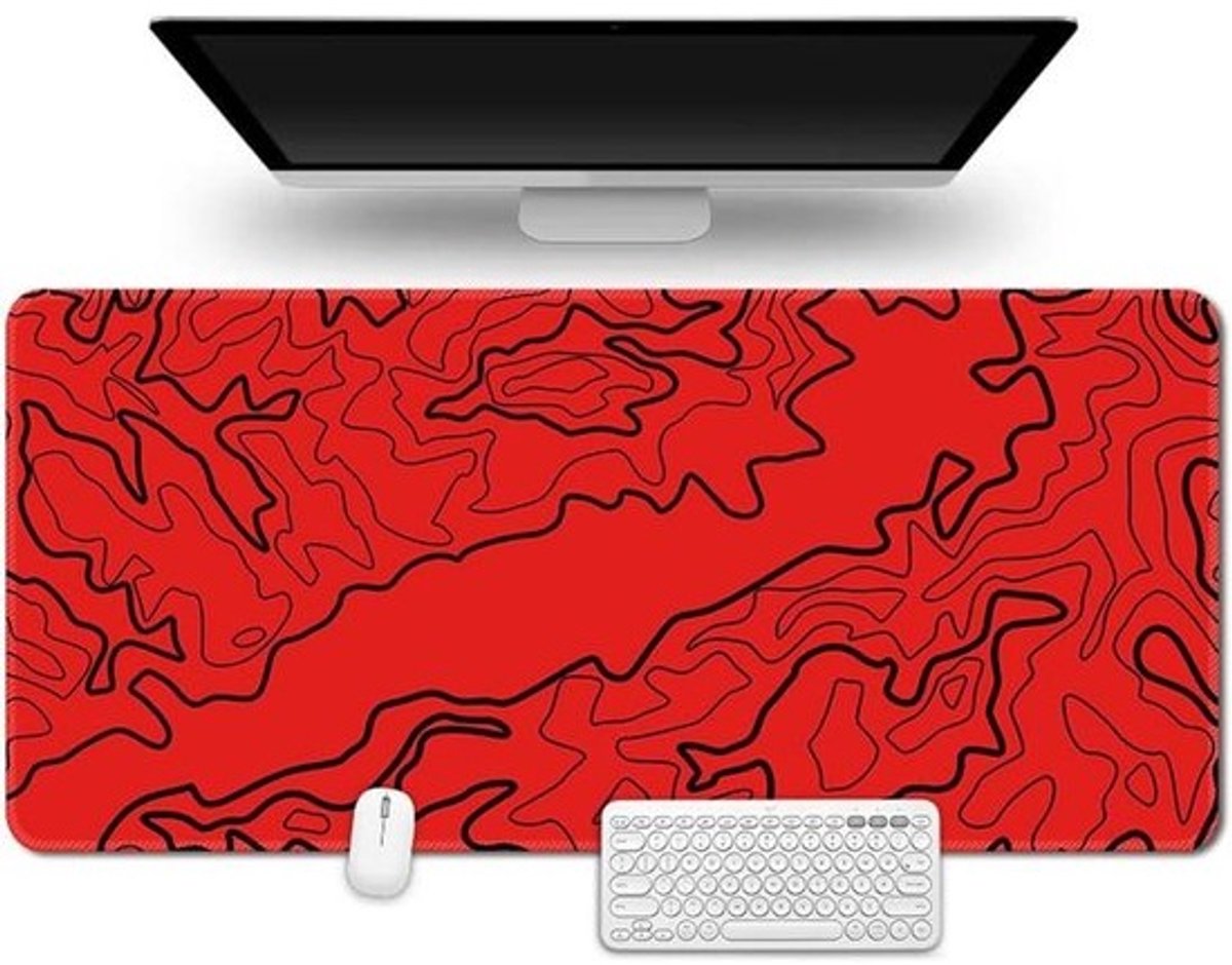 Grote Muismat - Bureauonderlegger Bureaumat - Gaming Kantoor Thuis - Genaaide Randen Antislip - 900 x 400 mm - Rood