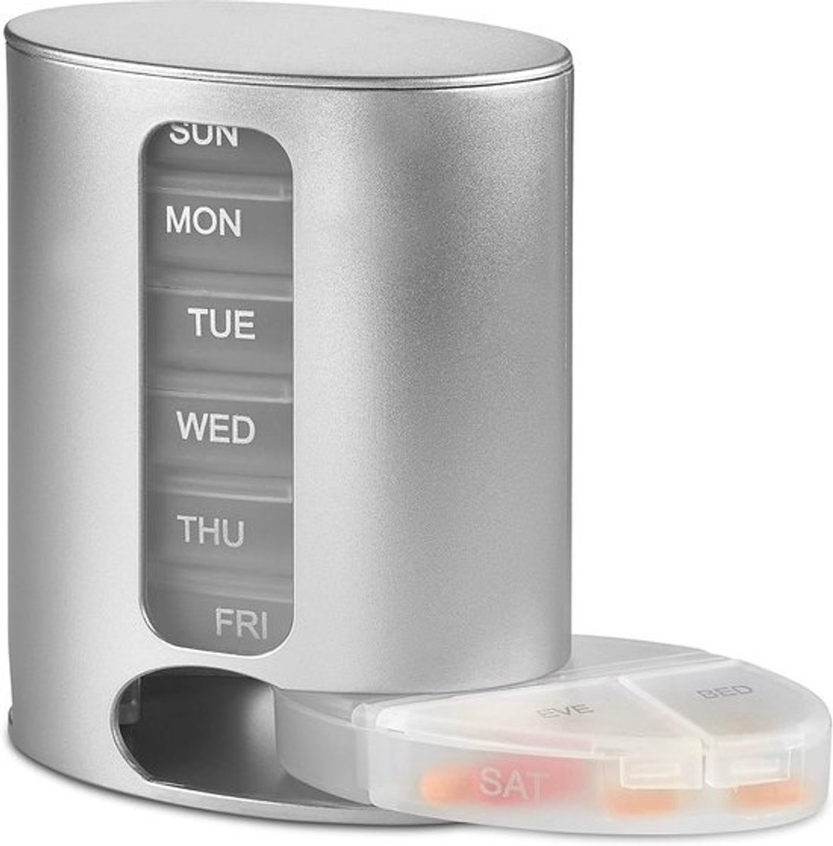Stapelbare Pillendoos - Medicijn Planner - Dagelijkse Medicatie - 7 Stapelbare Vakken - 12.8 x 10.31 x 6.2 cm - Zilver